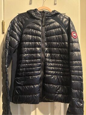 Canada Goose Navy Quilted Hooded Down Jacket with Red Logo Patch XXL WOMANS
